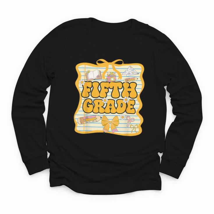 Fifth Grade Back To School Kids Girls Bow 5th Grade Groovy Youth Long Sleeve Tee