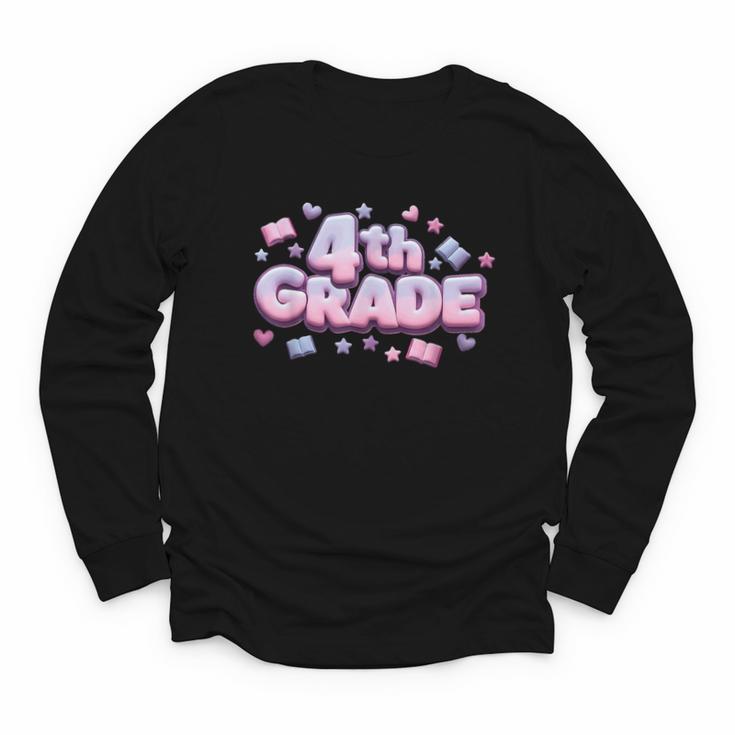 First Day Of 4th Grade Girls Coquette Bow Back To School Youth Long Sleeve Tee
