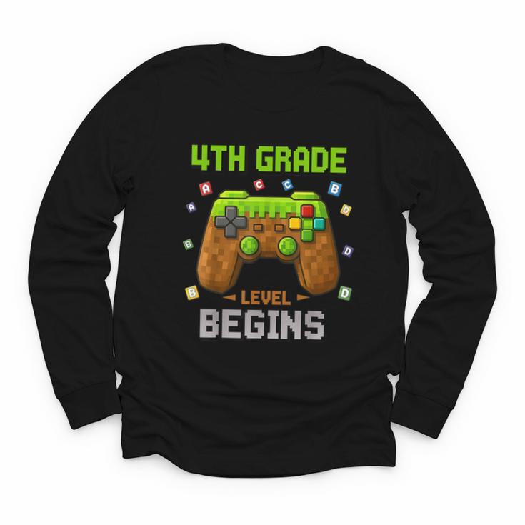 First Day Of 4th Grade Level Begins Back To School Boy Youth Long Sleeve Tee