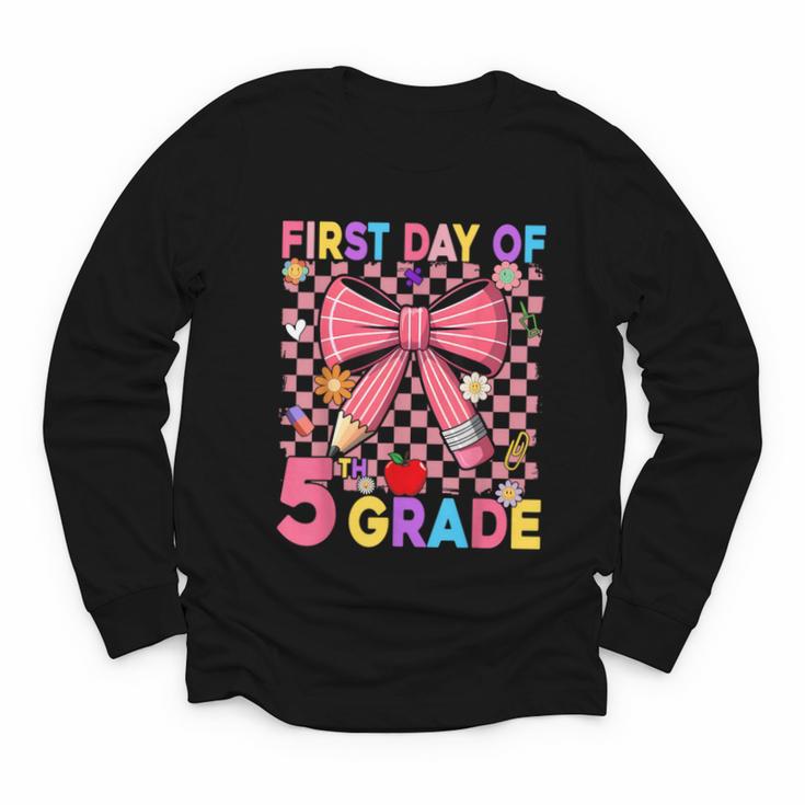 First Day Of 5th Grade Coquette Back To School Girls Kids Youth Long Sleeve Tee
