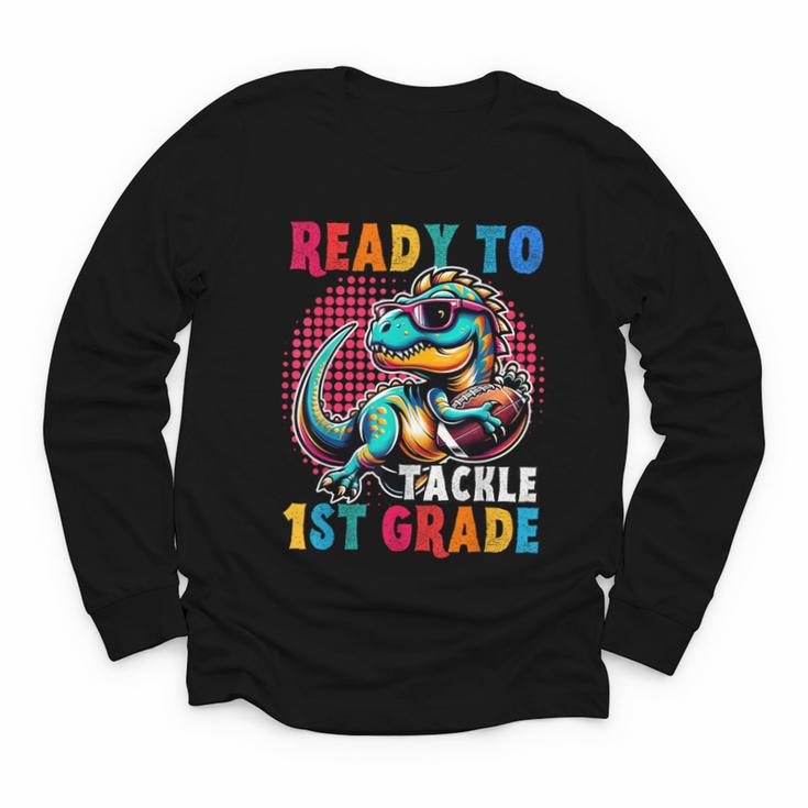 First Day Back To School 1st Grade Boys Football Dinosaur Youth Long Sleeve Tee