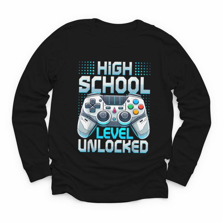 First Day Of High School Level Unlocked Back To School Gamer Youth Long Sleeve Tee