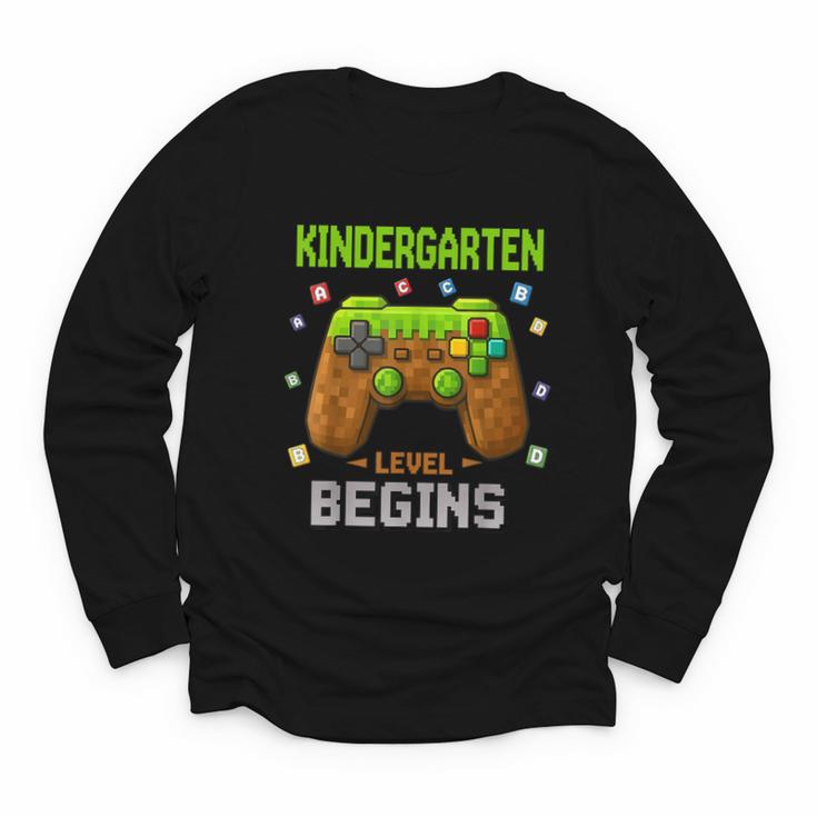 First Day Of Kindergarten Level Begins Back To School Youth Long Sleeve Tee