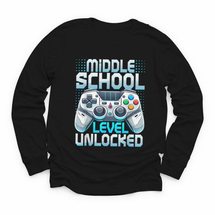 First Day Of Middle School Level Unlocked Back To School Youth Long Sleeve Tee