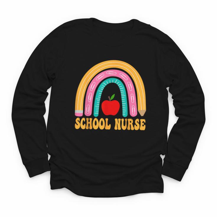 First Day Of School Nurse Back To School Rainbow Pencil Youth Long Sleeve Tee