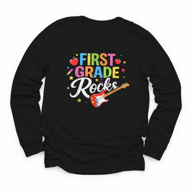 First Grade Rocks Colorful Back To School Guitar Youth Long Sleeve Tee
