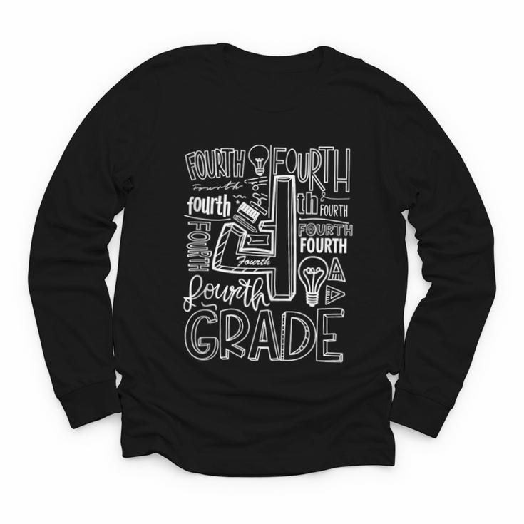 Fourth 4th Grade Typography Back To School Youth Long Sleeve Tee