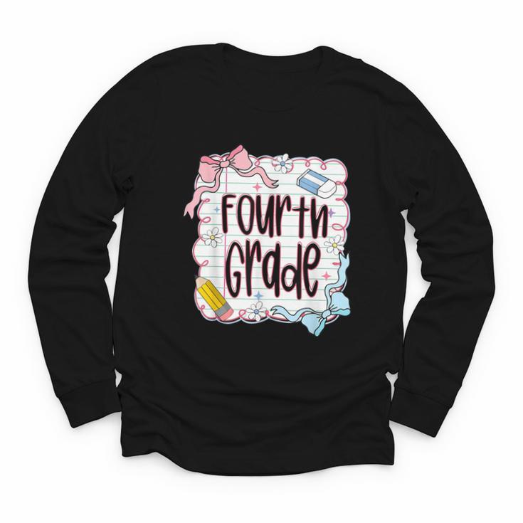 Fourth Grade Back To School For Girls Pink Notebook Youth Long Sleeve Tee