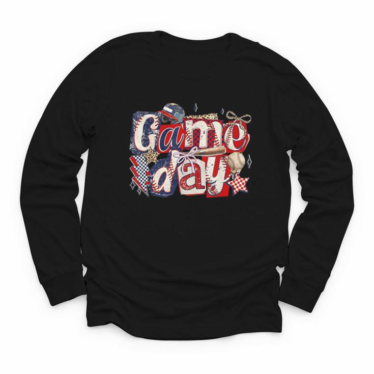 Game Day Baseball Leopard Coquette Bow Mama Mom Sister Youth Long Sleeve Tee