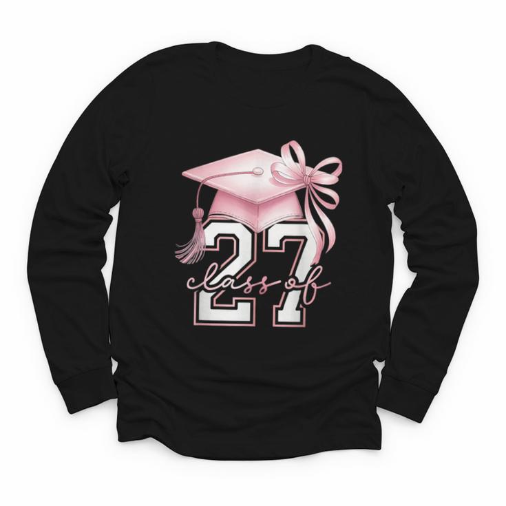 Girls Class Of 2027 Back To School Senior 2027 Coquette Bow Youth Long Sleeve Tee