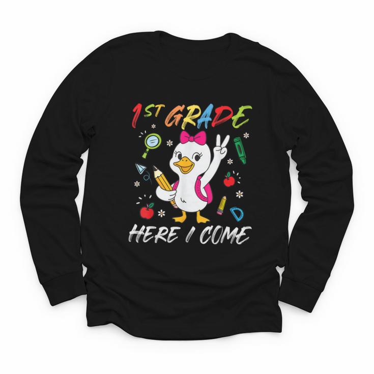 Girls Goose 1st Grade Here I Come Back To School Kids Youth Long Sleeve Tee