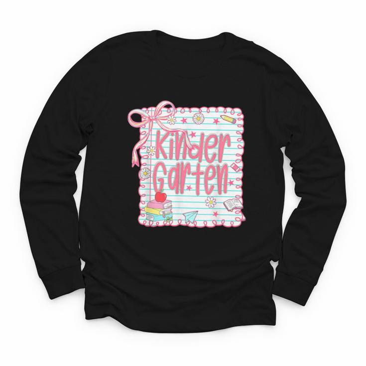 Girls Kindergarten Coquette Bow Pink Preppy Back To School Youth Long Sleeve Tee