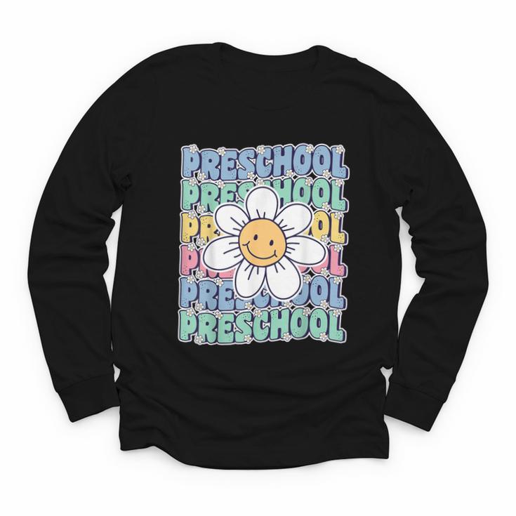 Groovy Preschool Cute Back To School First Day Of Pre K Youth Long Sleeve Tee