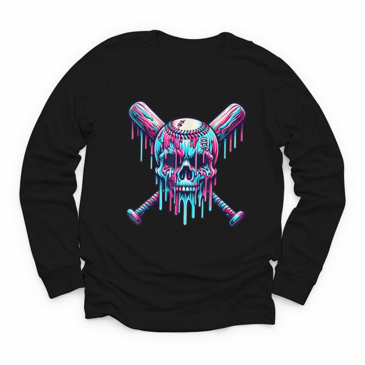 Halloween Baseball Skull Drip Baseball Lifestyle Boy Men Youth Long Sleeve Tee