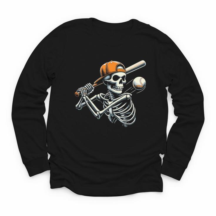 Halloween Boys Batting Skeleton Baseball Youth Long Sleeve Tee