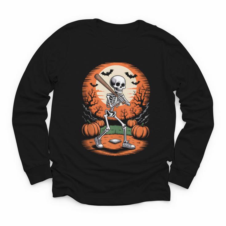 Halloween Skeleton Baseball Player Costume Men Boys Kids Youth Long Sleeve Tee