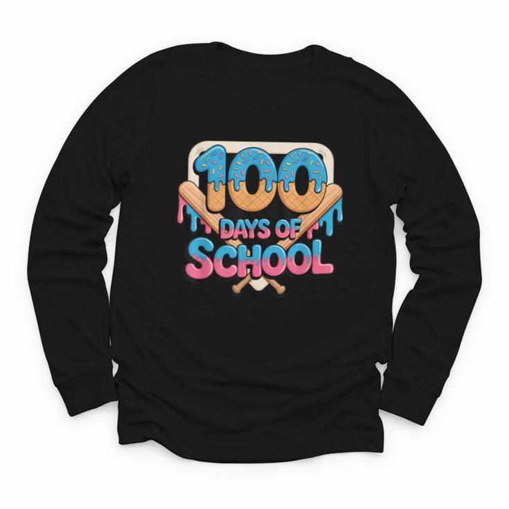 Happy 100 Days Of School Baseball Drip For Kids Teachers Youth Long Sleeve Tee
