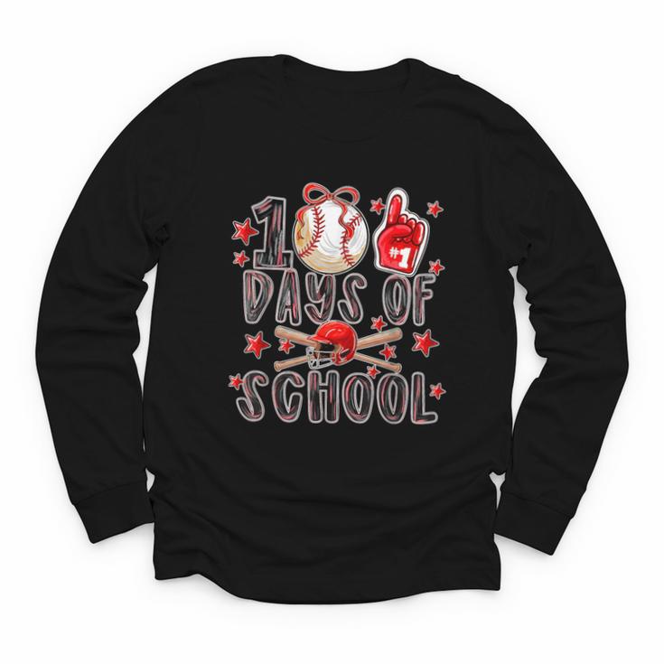 Happy 100 Days Of School Baseball Girls Coquette Bow Teacher Youth Long Sleeve Tee