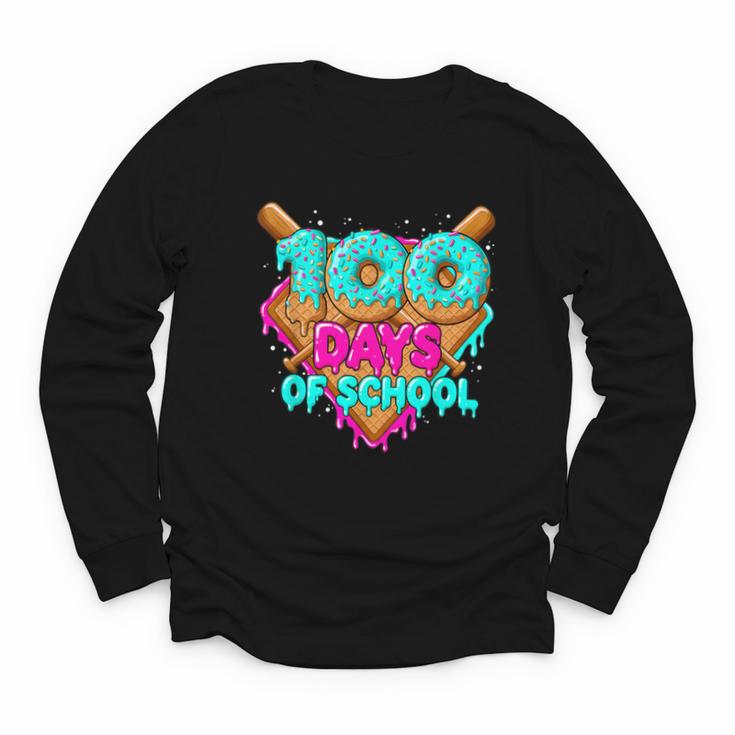 Happy 100 Days Of School Costume Baseball Drip Ice Cream Youth Long Sleeve Tee