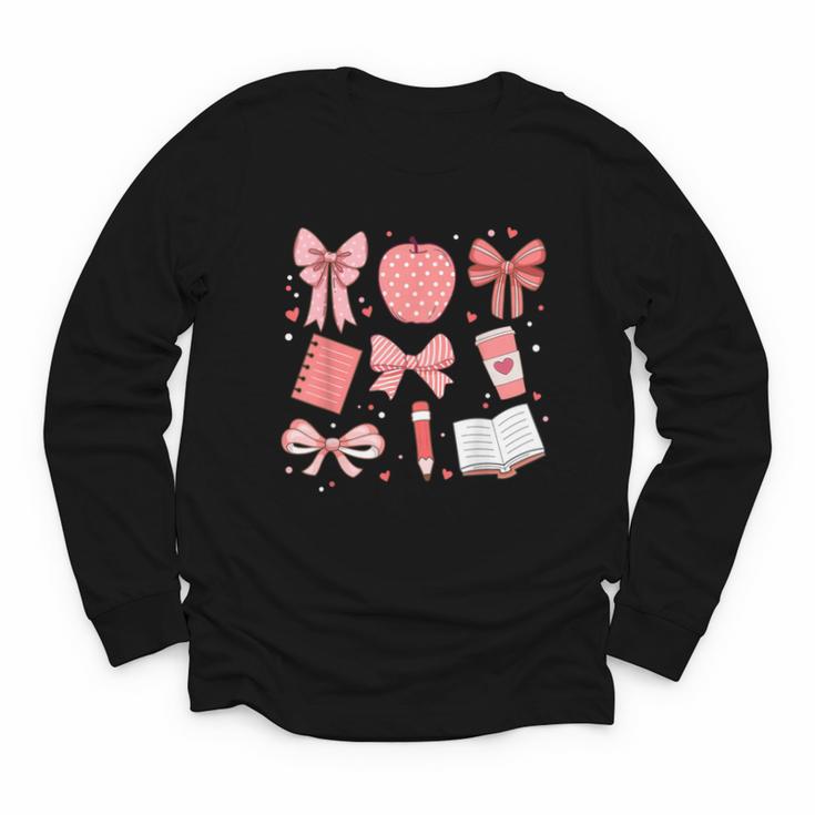 Happy Back To School 1st Day Toddler Girl Boho Coquette Bows Youth Long Sleeve Tee