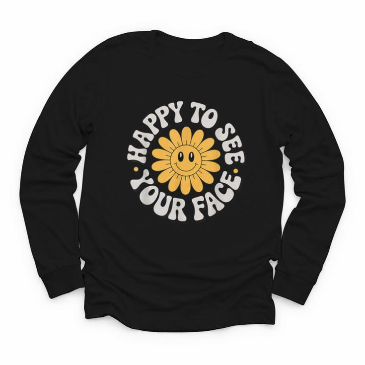 Happy Face Daisy Flower Retro Back To School Cute Graphic Youth Long Sleeve Tee