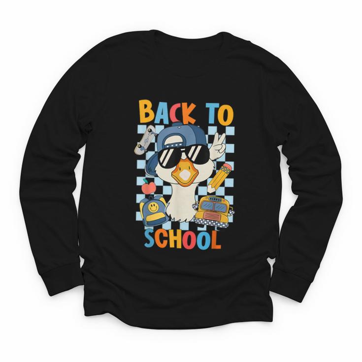 Happy First Day Of School Back To School Goose Boys Kids Youth Long Sleeve Tee