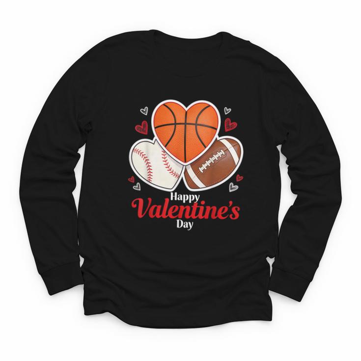 Happy Valentine’s Basketball Football Valentine Baseball Youth Long Sleeve Tee