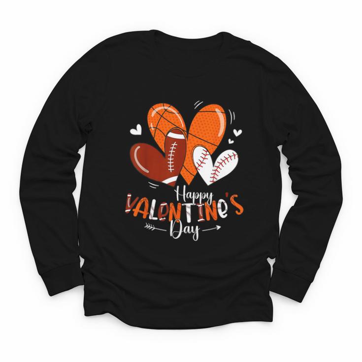 Happy Valentines Day Basketball Baseball Football Boys Youth Long Sleeve Tee