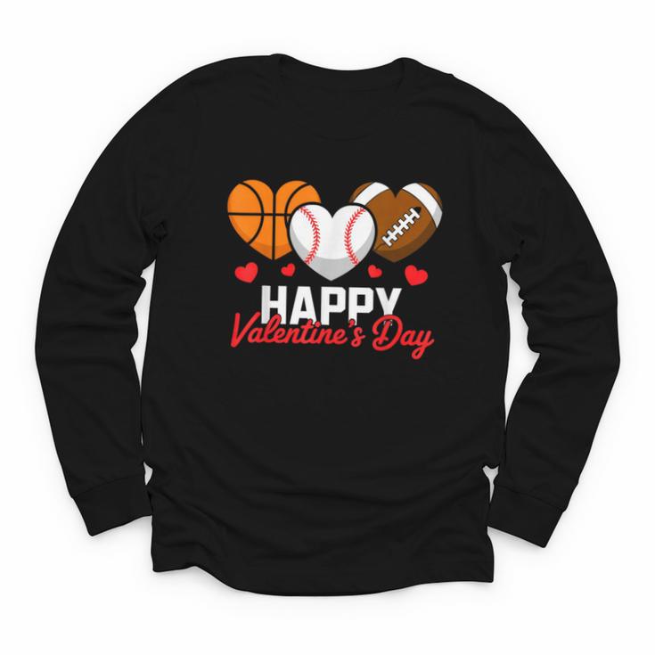 Happy Valentine’s Day Basketball Football Baseball Hearts Youth Long Sleeve Tee
