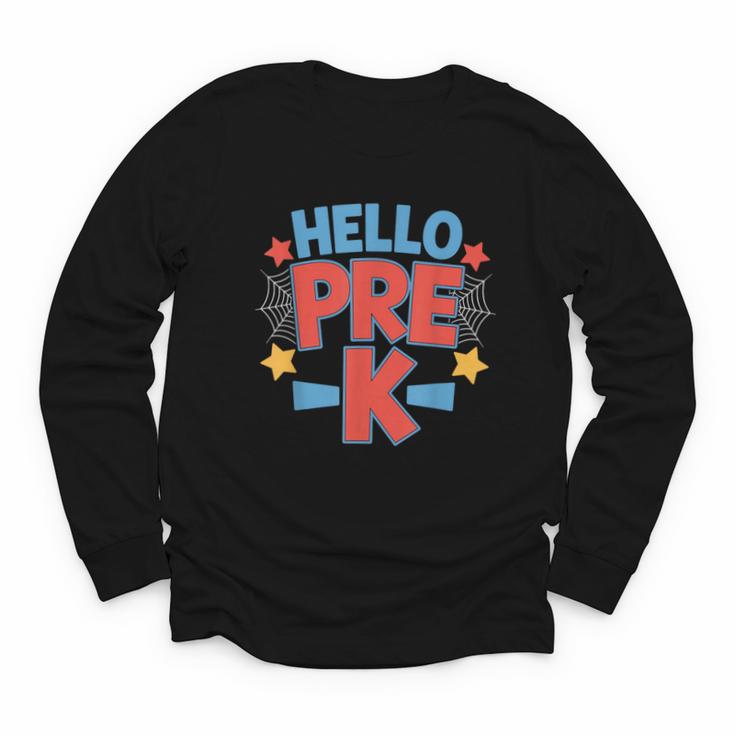Hello Pre-K Preschool Squad Spider Back To School First Day Youth Long Sleeve Tee