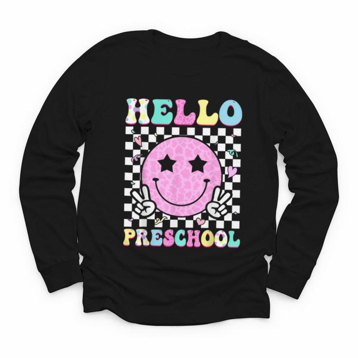 Hello Preschool Groovy Back To School Pre-K Team Girls Kids Youth Long Sleeve Tee