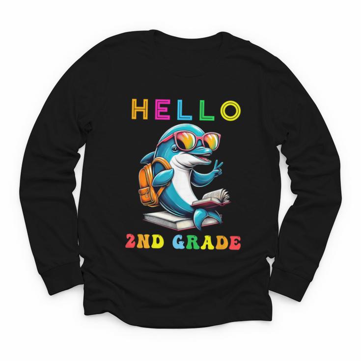 Hello Second Grade Dolphin Lover Back To School Kid Boy Girl Youth Long Sleeve Tee