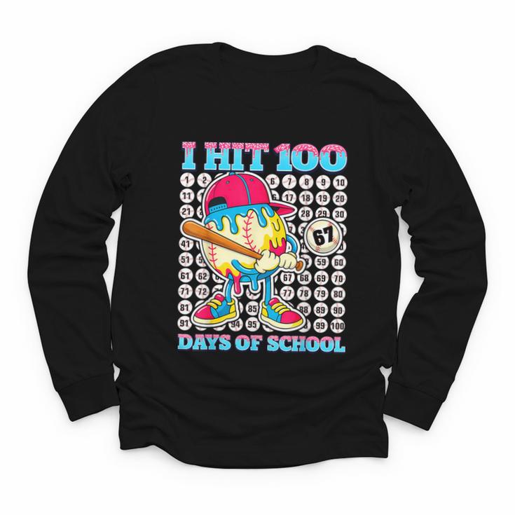 I Hit 100 Days Of School 67 Drip Baseball Boys Kids Youth Long Sleeve Tee