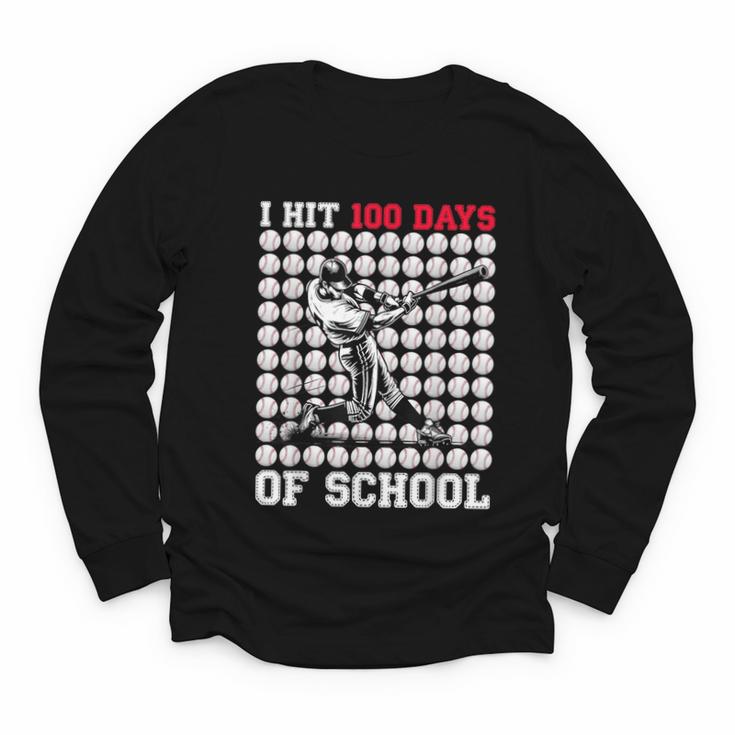 I Hit 100 Days Of School Baseball 100th Day Boys Kids Youth Long Sleeve Tee