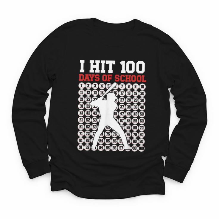 I Hit 100 Days Of School Baseball 100 Day Of School Youth Long Sleeve Tee