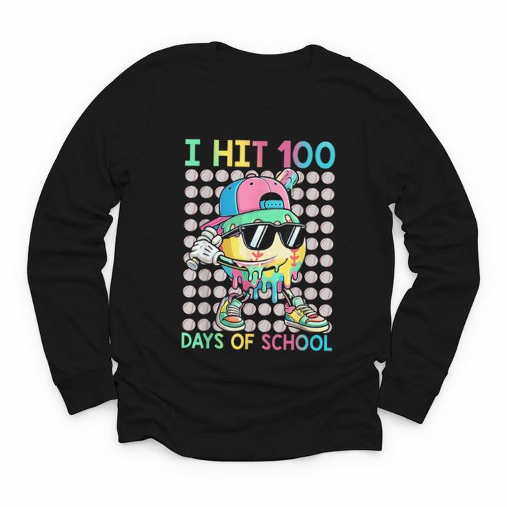 I Hit 100 Days Of School Baseball Drip 100th Day Of School Youth Long Sleeve Tee