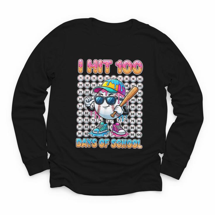 I Hit 100 Days Of School Baseball Ice Cram Drip 100th Boys Youth Long Sleeve Tee