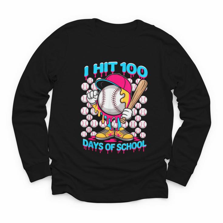 I Hit 100 Days Of School Baseball Ice Cream Drip Youth Long Sleeve Tee