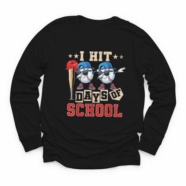 I Hit 100 Days Of School Baseball Kids Boy Teacher 100th Day Youth Long Sleeve Tee