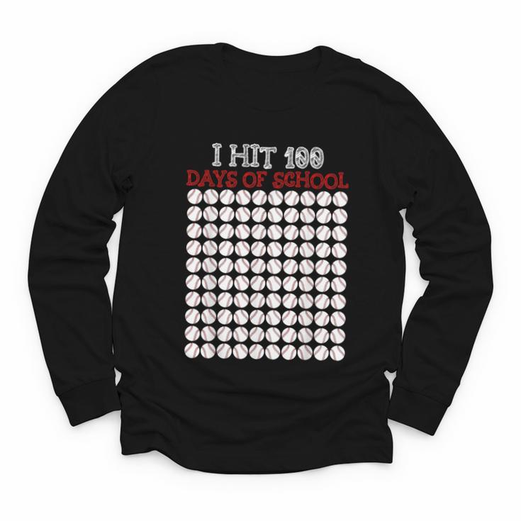 I Hit 100 Days Of School Baseball Lover Teacher Student Youth Long Sleeve Tee