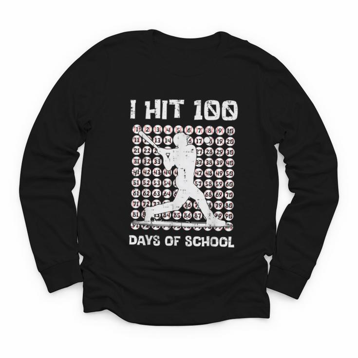 I Hit 100 Days Of School Baseball Player 100th Day Boys Kids Youth Long Sleeve Tee