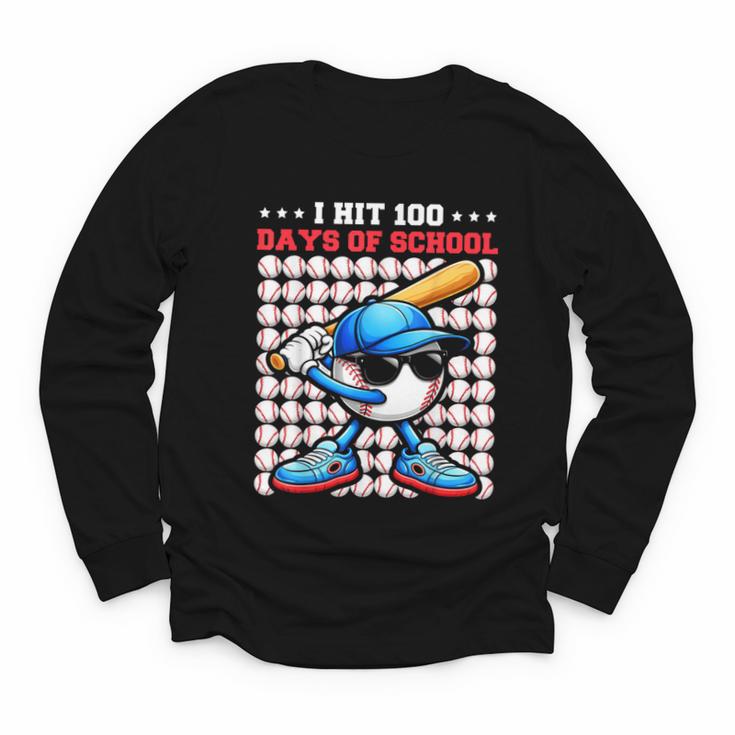 I Hit 100 Days Of School Baseball Player Kids Boys Son Youth Long Sleeve Tee