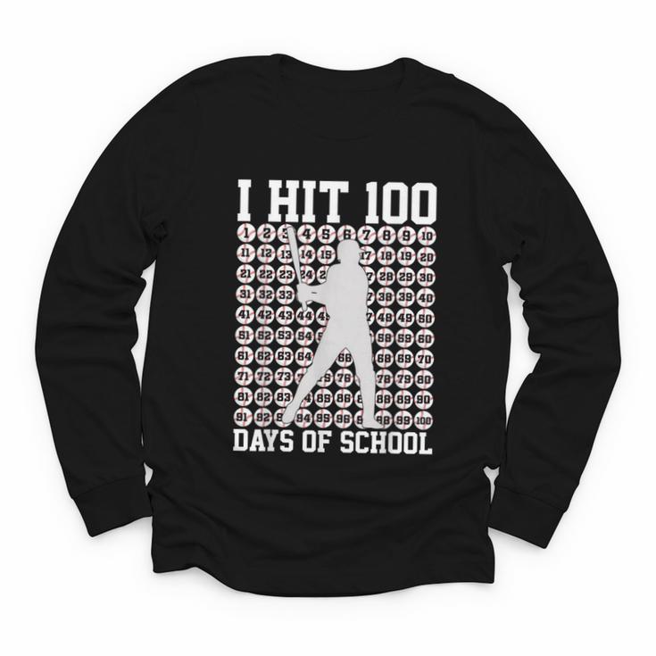 I Hit 100 Days Of School Boys Kids 100th Day Balls Baseball Youth Long Sleeve Tee