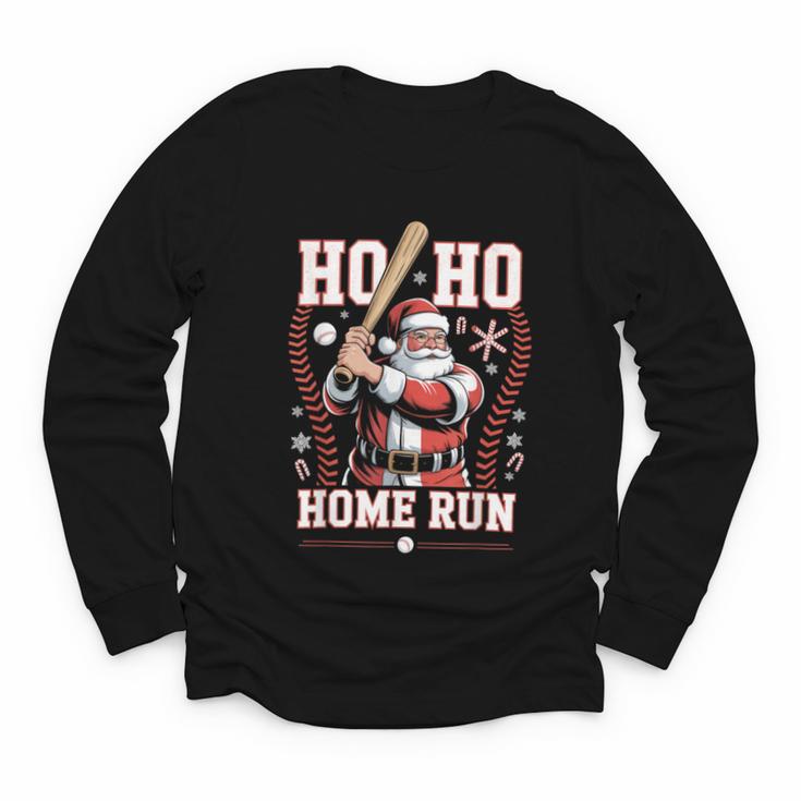 Ho Ho Home Run Baseball Christmas Holiday Sports Santa Youth Long Sleeve Tee