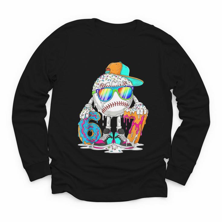 HUGvyn 6 7 Baseball Number Kid Drip Ice Cream Six Seven Meme Youth Long Sleeve Tee