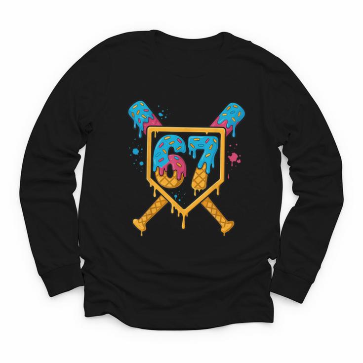 HUGvyn 67 Baseball Ice Cream Drip Six Seven Genz Alpha Slang Youth Long Sleeve Tee
