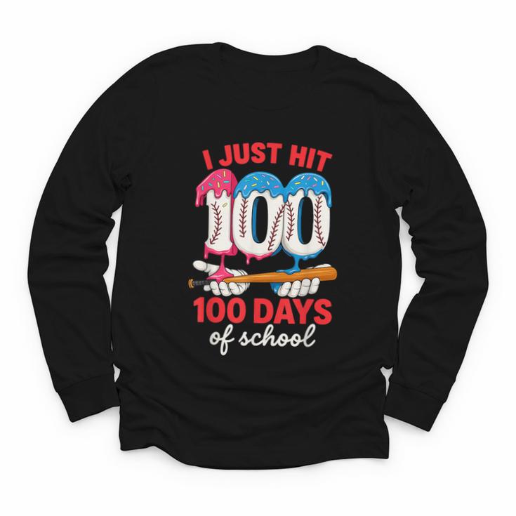 HUGvyn I Just Hit 100 Days Of School Baseball Ice Cream Boys Youth Long Sleeve Tee