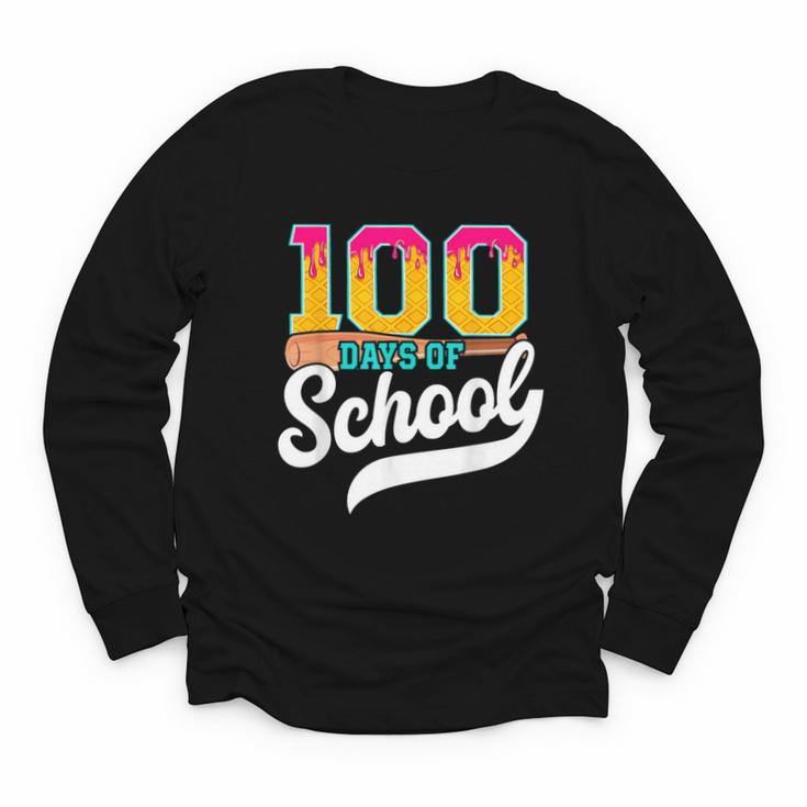 Ice Cream Drip 100 Days Of School Baseball Boys 100th Day Youth Long Sleeve Tee