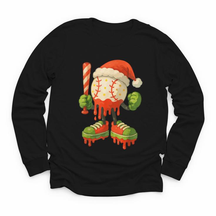 Ice Cream Drip Baseball Christmas Baseball Drip Candy Cane Youth Long Sleeve Tee