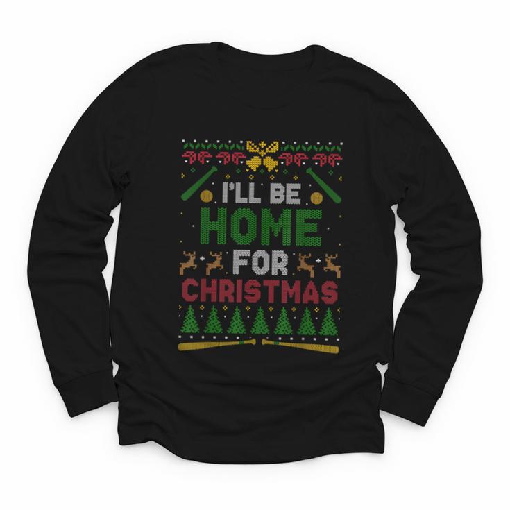 I’Ll Be Home For Christmas Baseball Ugly Sweater Youth Long Sleeve Tee